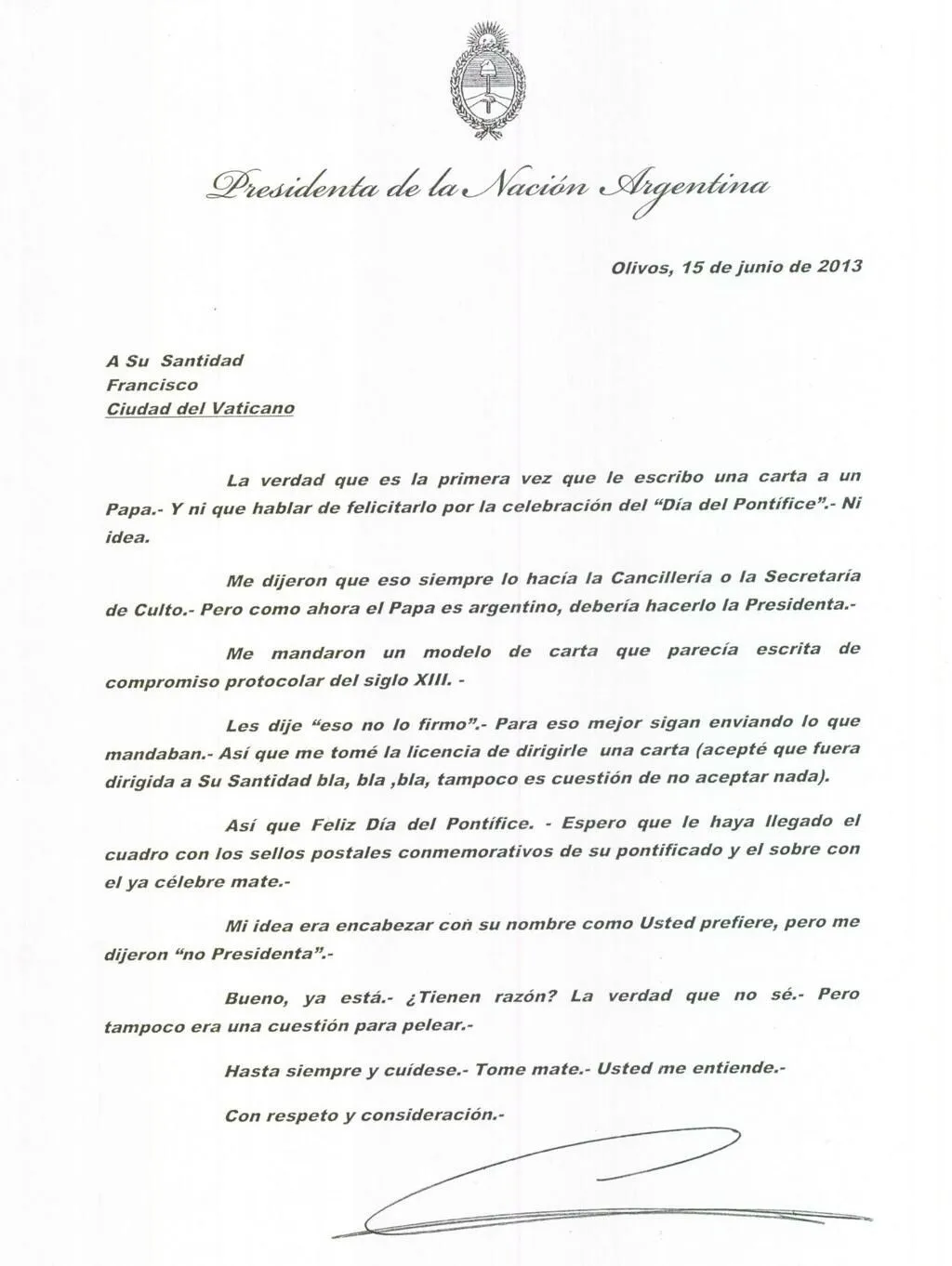 La esperpéntica carta de Cristina Kirchner al Papa: "Su Santidad ...