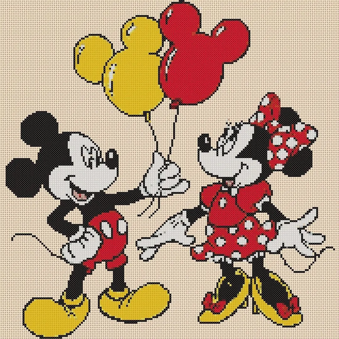 Esquema punto de cruz Globos de Mickey y Minnie - Etsy México