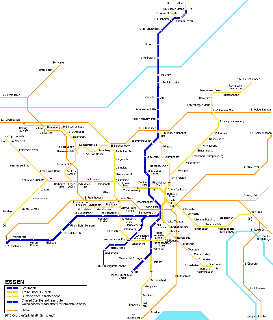 Essen - mapa del metro | Mapa detallado de la metropolitana de ...