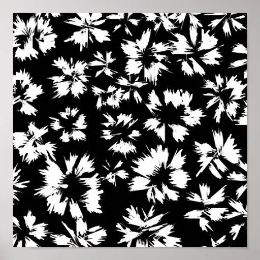 Estampado de flores blanco y negro. Enrrollado Posters | Zazzle