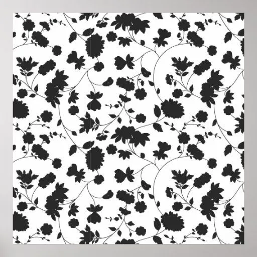 Estampado de flores blanco y negro del vector posters de Zazzle.