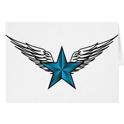 Estrella azul con las alas tarjetón | Zazzle