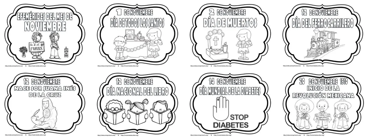 Estupendos diseños de las efemérides del mes de noviembre en blanco y negro  para colorear | Material Educativo