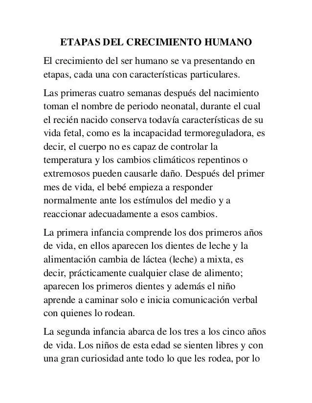 Etapas del crecimiento humano