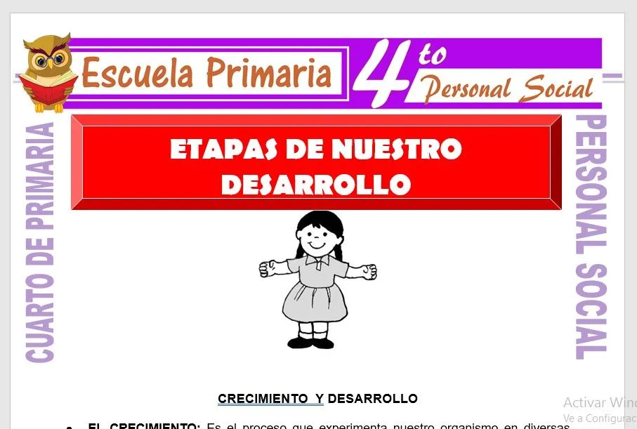 Etapas de Nuestro Desarrollo para Cuarto de Primaria – Escuela Primaria