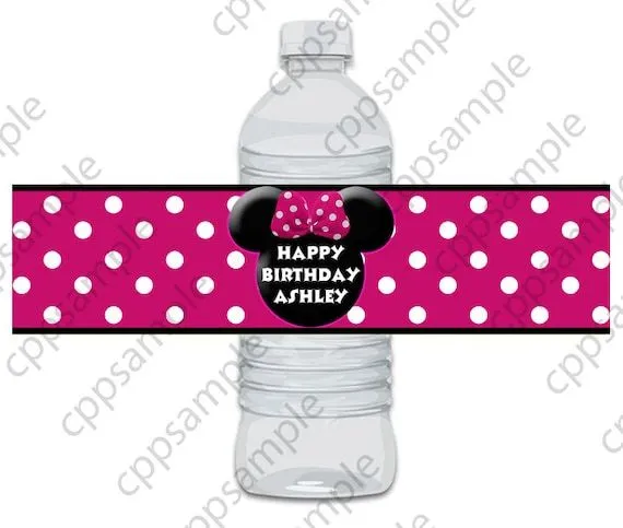 Minnie Mouse Water Bottle Label Pink or por CreativePartyPixels