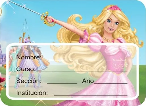 ETIQUETAS PARA CUADERNOS: Barbie Heroina Mosquetera