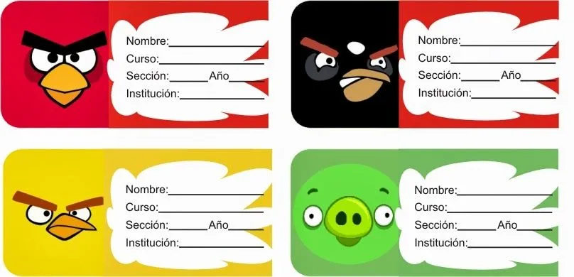 ETIQUETAS PARA CUADERNOS: ETIQUETA DE ANGRY BIRDS VERSION DOS