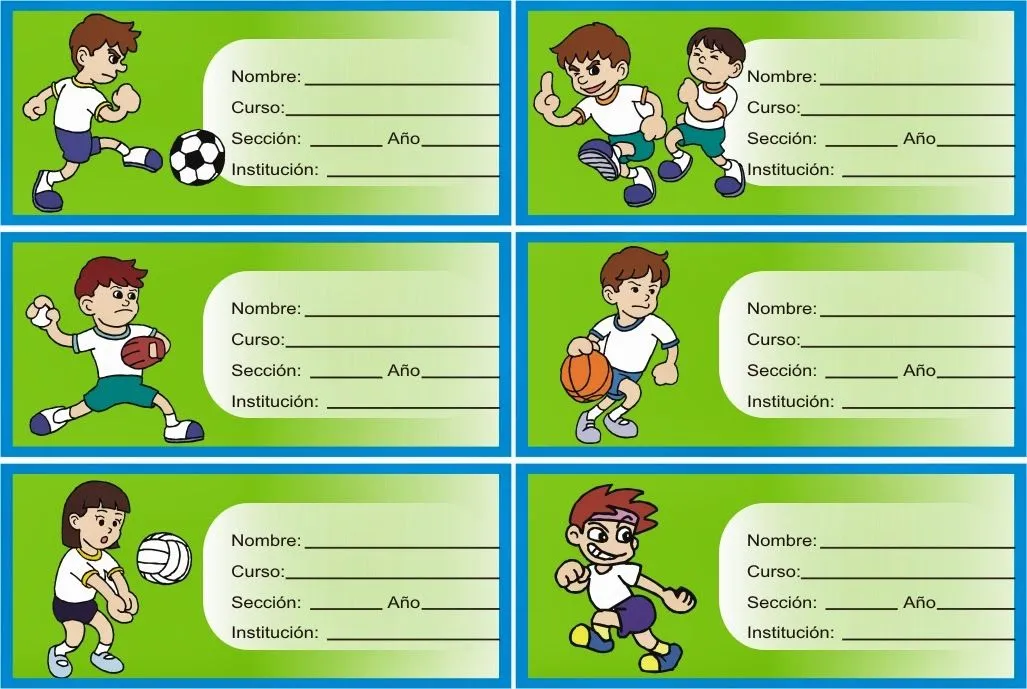 ETIQUETAS PARA CUADERNOS: Etiquetas de Deportes para Cuaderno