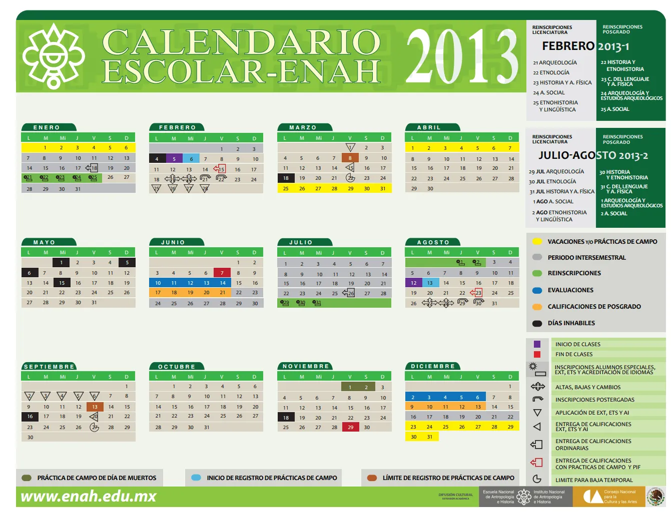 Etnohistoria ENAH Blog: Calendario Escolar ENAH 2013