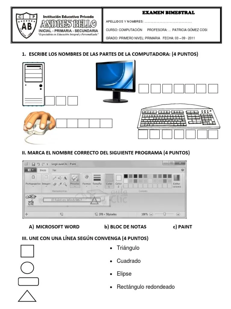 Examen 3mensual Computo Primaria