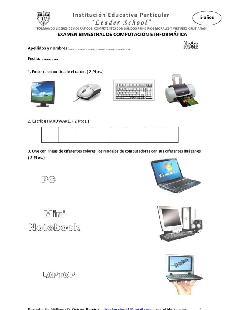 EXAMEN BIMESTRAL DE COMPUTACIÓN E INFORMÁTICA-5 años-JULIO 18 de ...