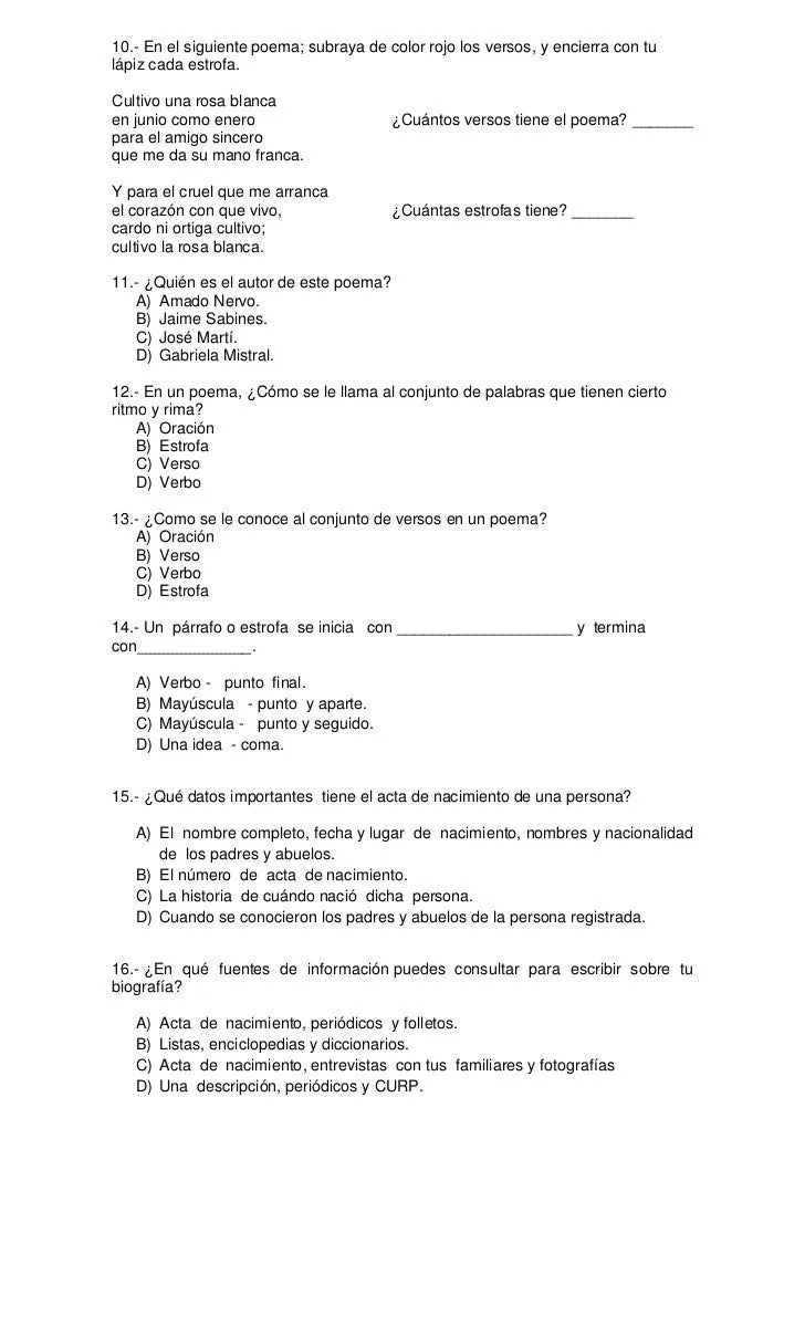 Examen del segundo bimestre. tercer grado