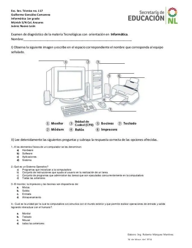 Examen diagnostico primer ingreso informatica