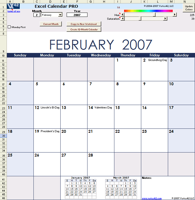 Excel Calendar PRO