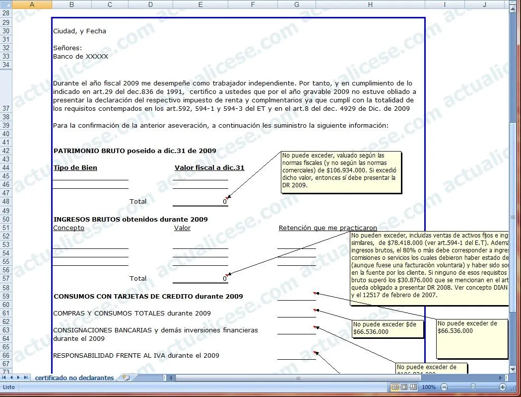 Excel] Modelo de Certificación de indepediente no obligado a ...