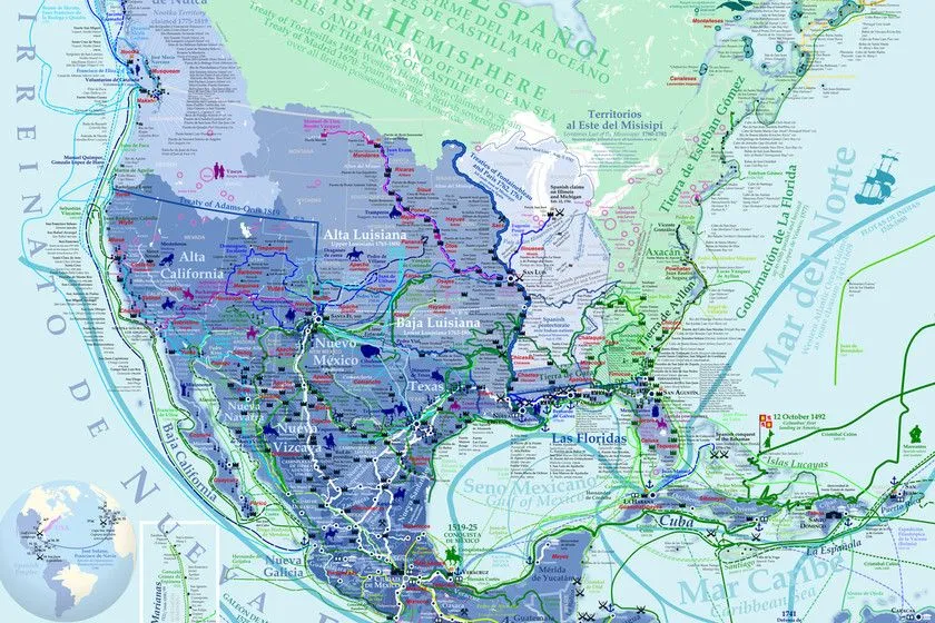 La exploración y conquista española de América del Norte, explicada en este  detalladísimo mapa