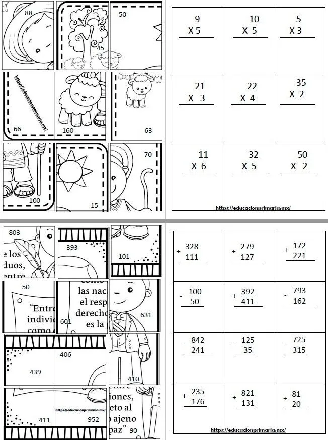 Fabuloso material suma, resta, multiplica y arma el rompecabezas de Benito  Juárez para tercer y cuarto grado de primaria | Educación Primaria