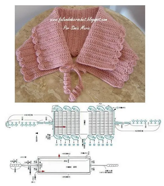 Falando de Crochet - Gráficos: GOLA DE CROCHE ROSA ANTIGO COM GRAFICO ...