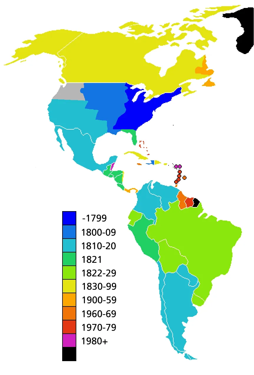 Fechas de independencia de los países de América - Tamaño completo