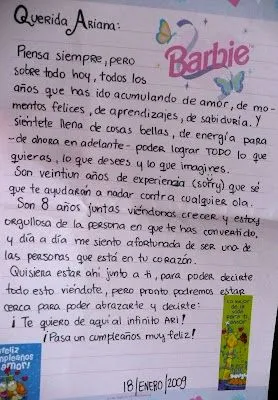 Feliz cumpleaños Ariana: Carta de cumpleaños (papel de barbie)