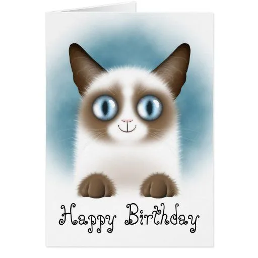 Feliz cumpleaños del gatito siamés curioso tarjeta de Zazzle.