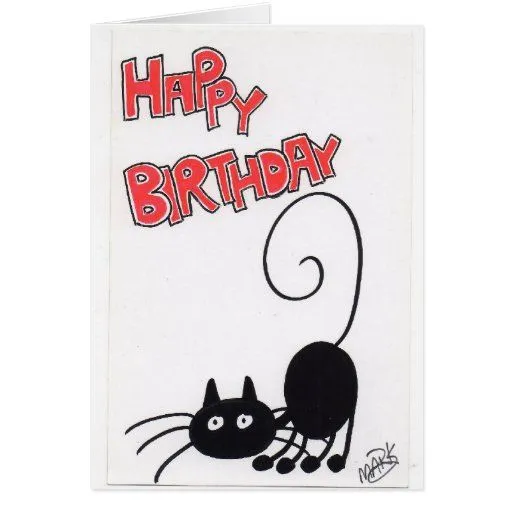 Feliz cumpleaños - gato negro del dibujo animado tarjeton | Zazzle