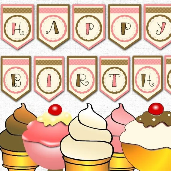 Feliz cumpleaños helado Party Banner Descarga por PartyEverAfter