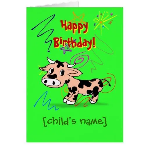 Feliz cumpleaños para el niño con la vaca del dibu tarjeton de Zazzle.