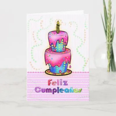 Feliz cumpleaños Spanish fun Birthday Cake pink Greeting Cards ...