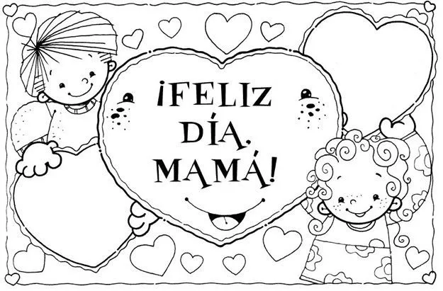 feliz dia de la madre con nino y nina para colorear ...