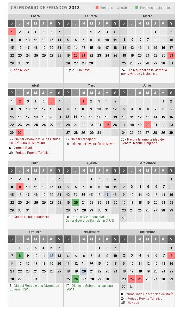 Feriados 2012: Organizá tus días libres - Pico Truncado