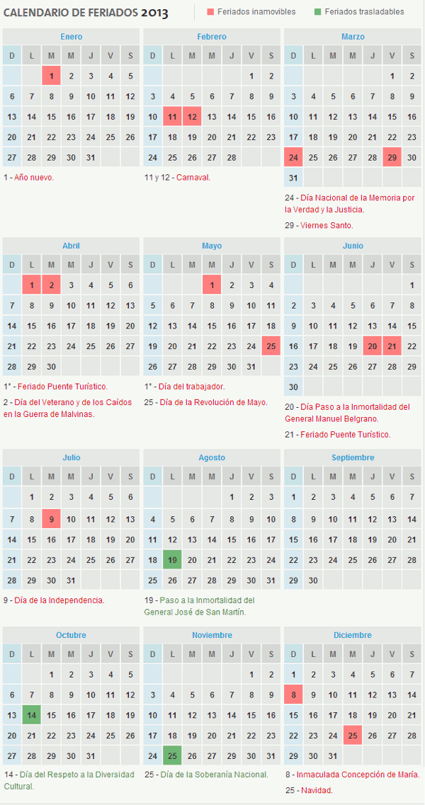 Feriados Argentina 2014