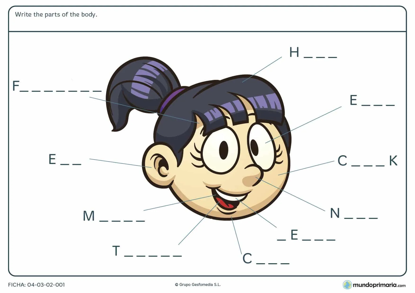 Ficha de la cara para primaria