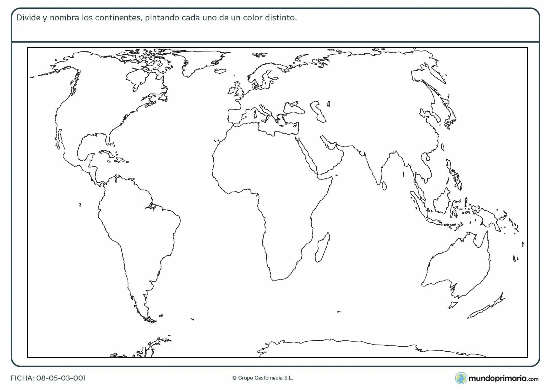 Ficha de los continentes para primaria