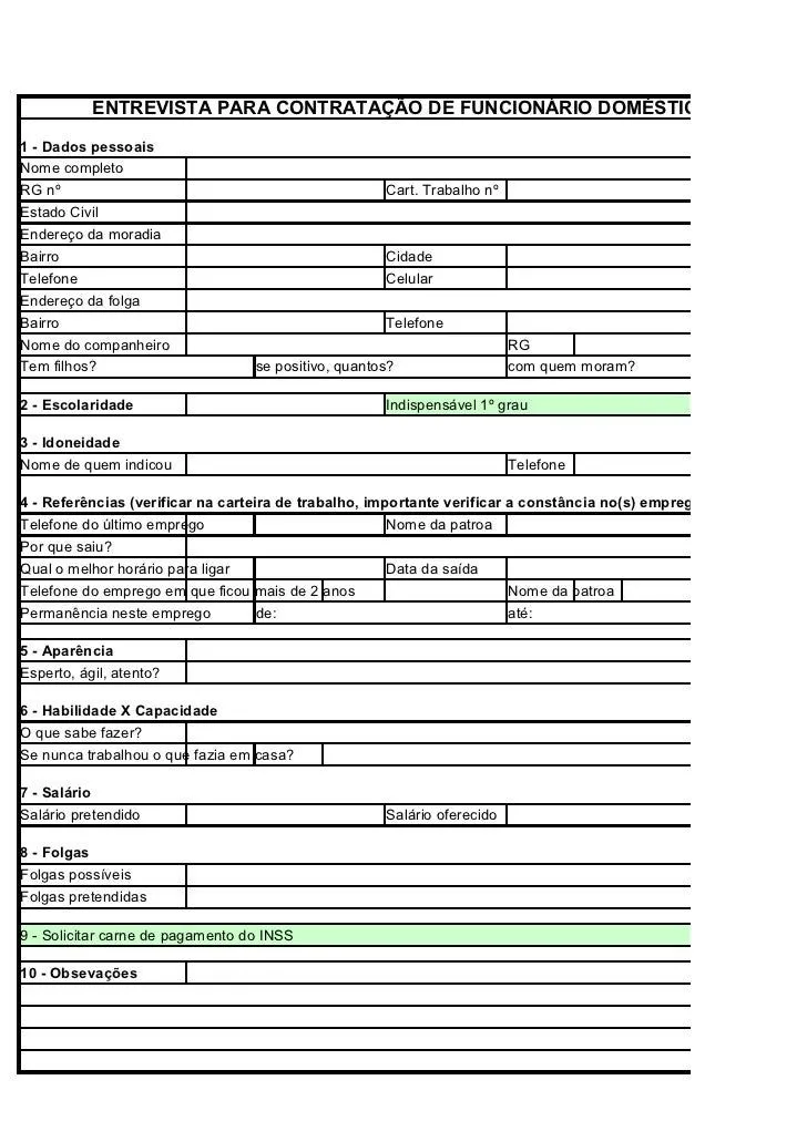 Ficha para contratação