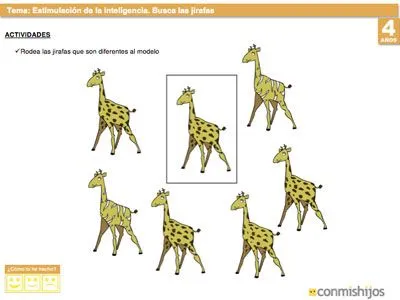 Ficha de estimulación a la inteligencia para niños. Busca las jirafas