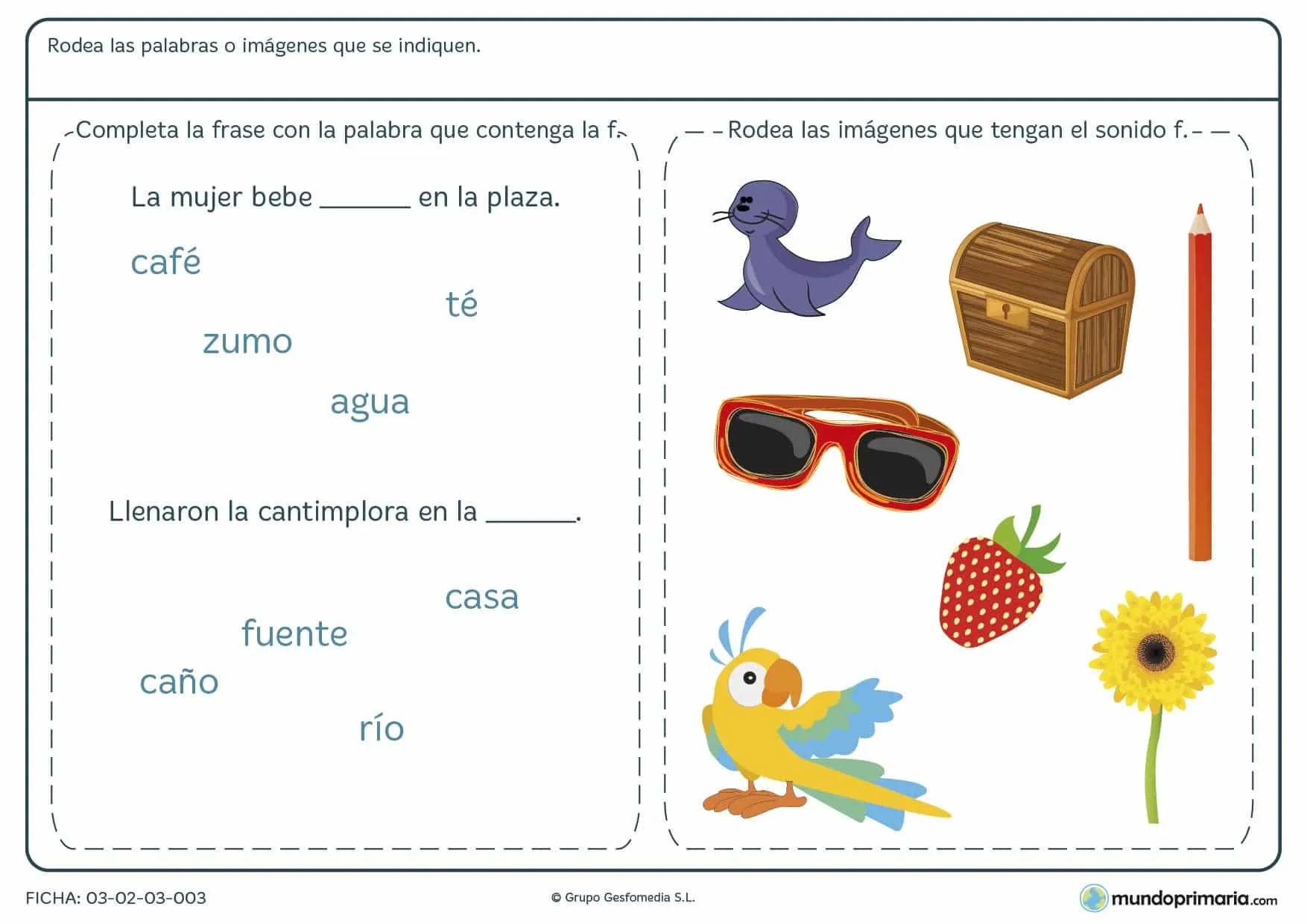 Ficha sobre la letra F para primaria