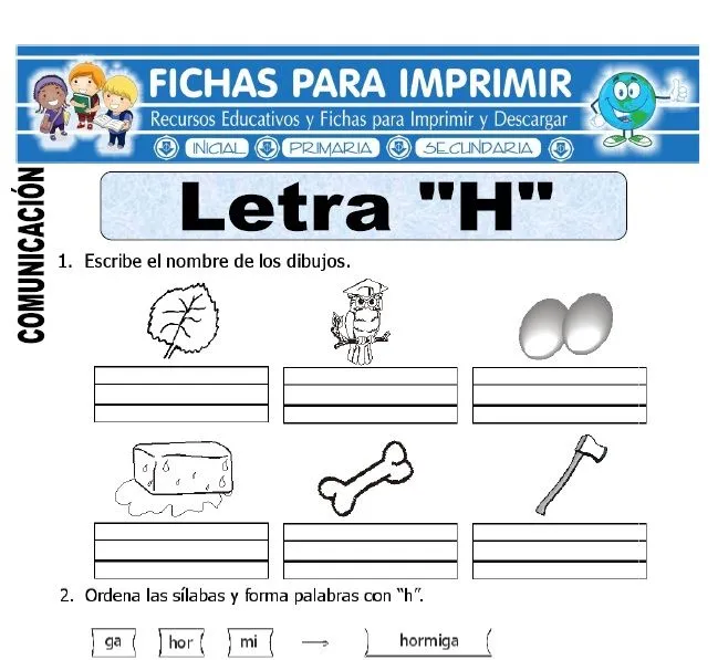 Ficha de La Letra H para Primero de Primaria - Fichas para Imprimir