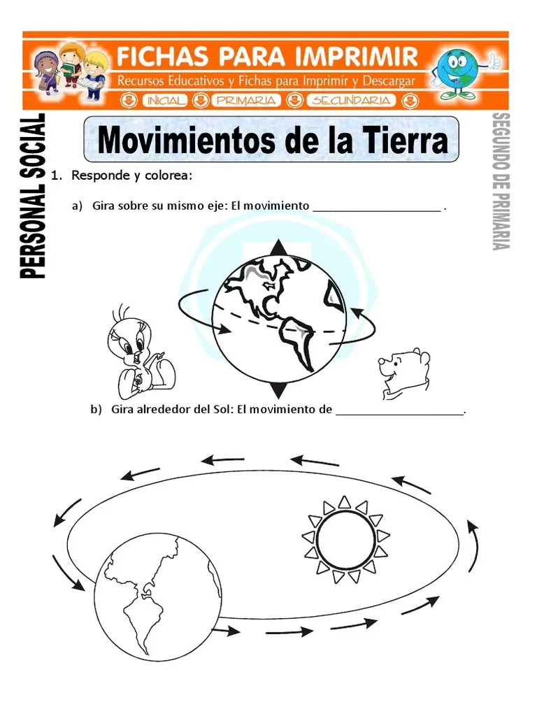 Ficha de Movimientos de La Tierra para Segundo de Primaria | PDF |  Naturaleza