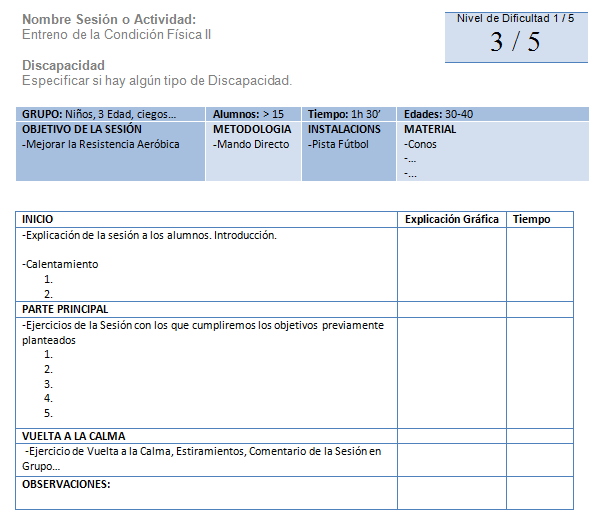 Ficha Sesión o Actividad por Nivel de Dificultad - Modelos Fichas ...