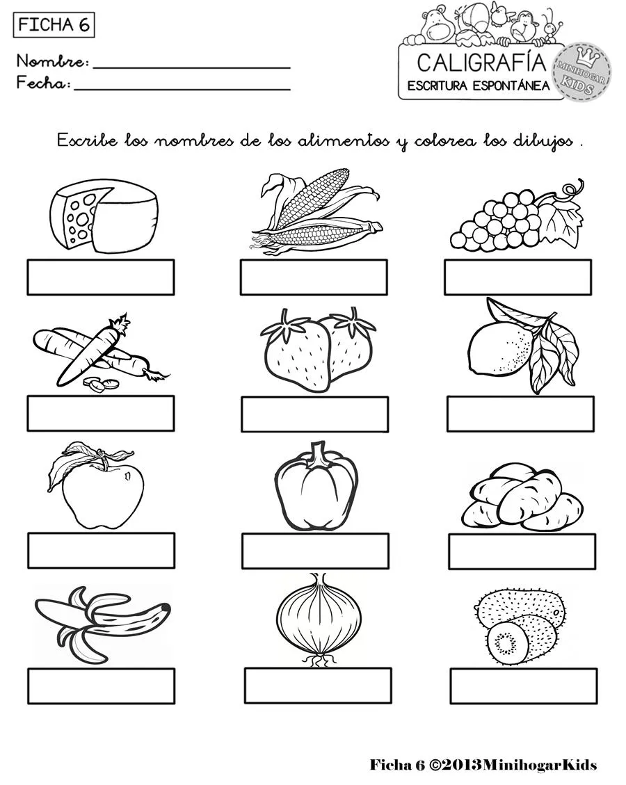 Fichas de alimentos en inglés para colorear - Imagui