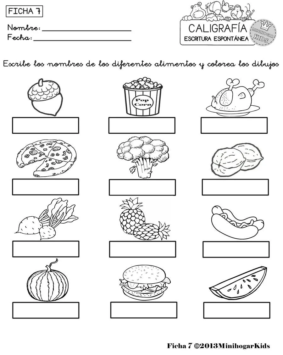 Fichas de alimentos en inglés para colorear - Imagui