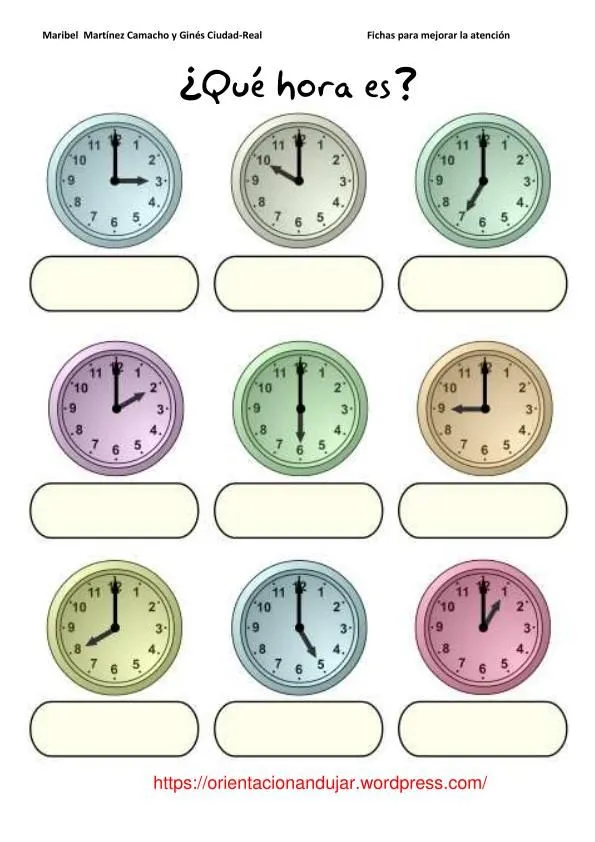 Fichas atención; ¿Qué Hora es? -Orientacion Andujar