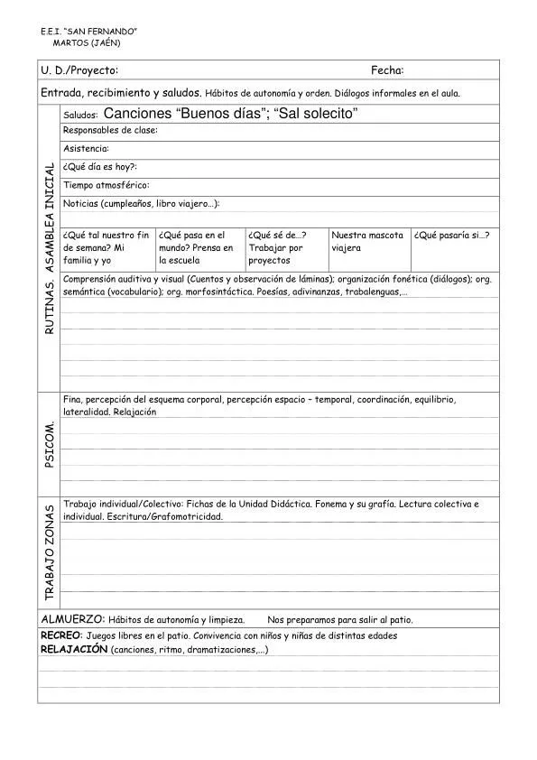 Fichas de trabajo diario para Educación Infantil -Orientacion Andujar