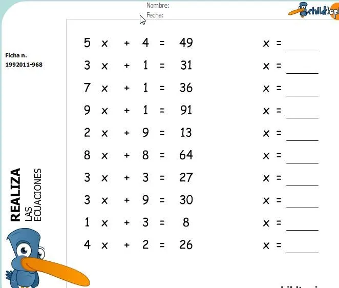 Fichas: ecuaciones de primer grado | Recurso educativo 43965 - Tiching