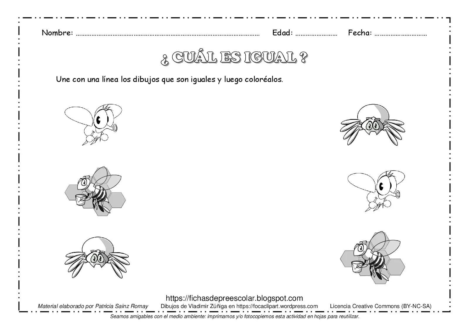 FICHAS DE EDUCACIÓN PREESCOLAR: ¿CUÁL ES IGUAL? - unir los dibujos que son  iguales