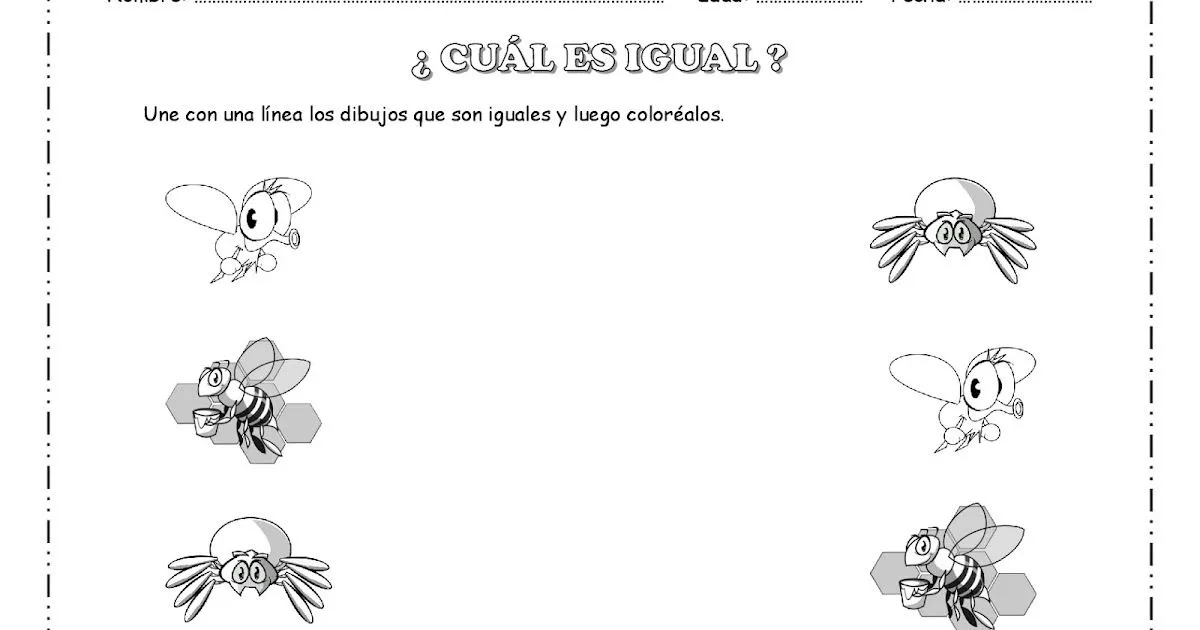 FICHAS DE EDUCACIÓN PREESCOLAR: ¿CUÁL ES IGUAL? - unir los dibujos que son  iguales