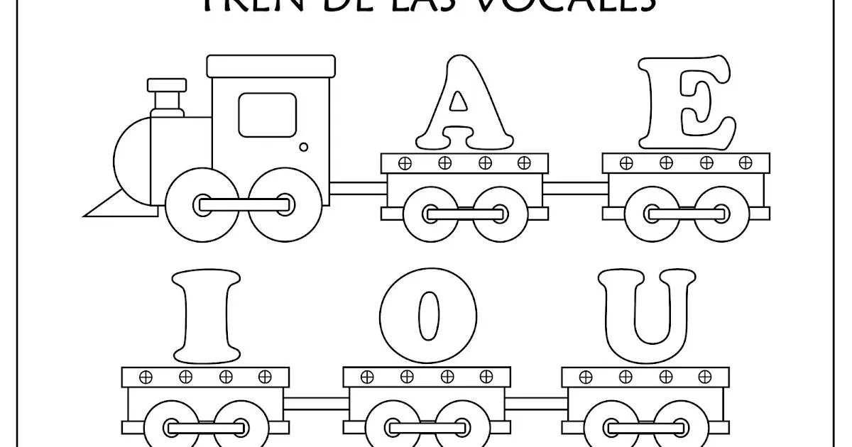 FICHAS DE EDUCACIÓN PREESCOLAR: TREN DE LAS VOCALES PARA COLOREAR