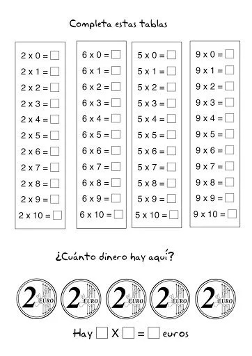 FICHAS EJERCICIOS TABLAS DE MULTIPLICAR | infantil 2.0